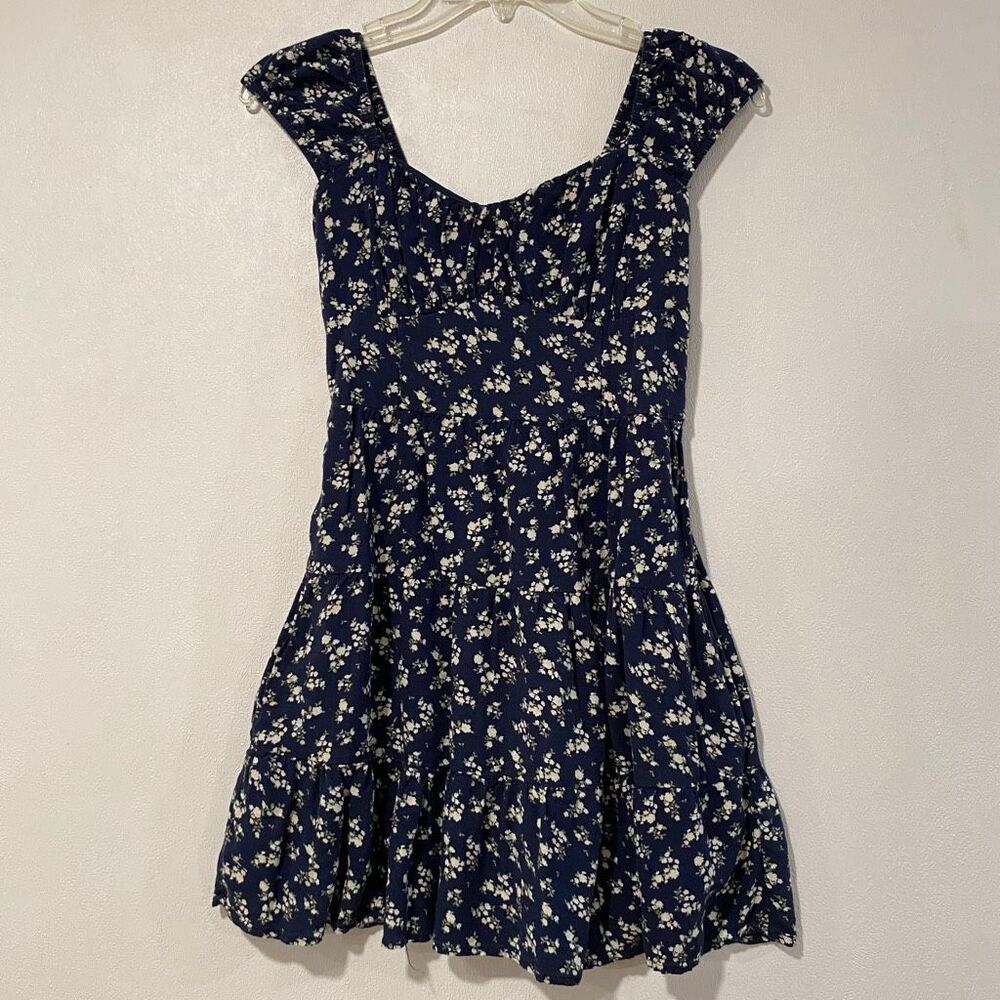 Hollister Blue Floral Mini Dress XS Cottagecore Babydoll Summer Dress - Picture 2 of 7